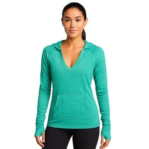 ZELLA Women’s Hooded Workout Top Size M Green Lightweight Long Sleeve‎ Pullover